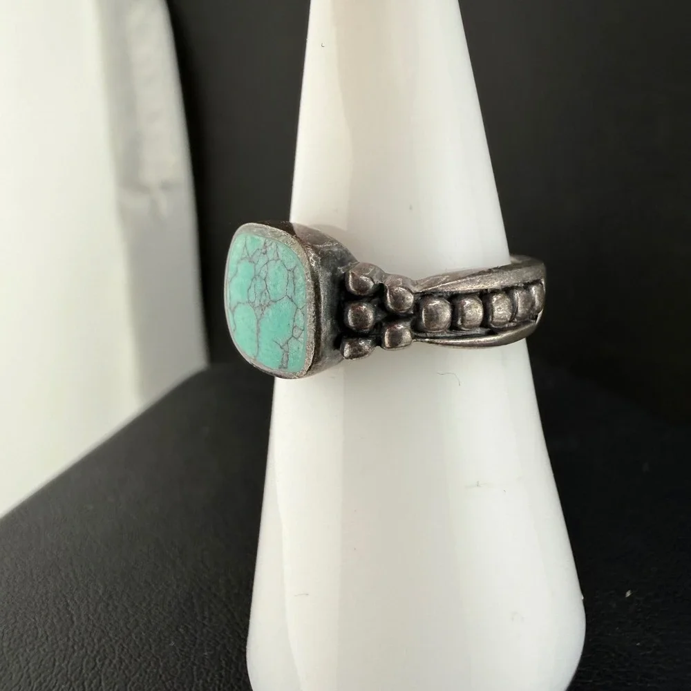 Vintage Ring Sterling Silver Signed CW Polished Stone 6.75